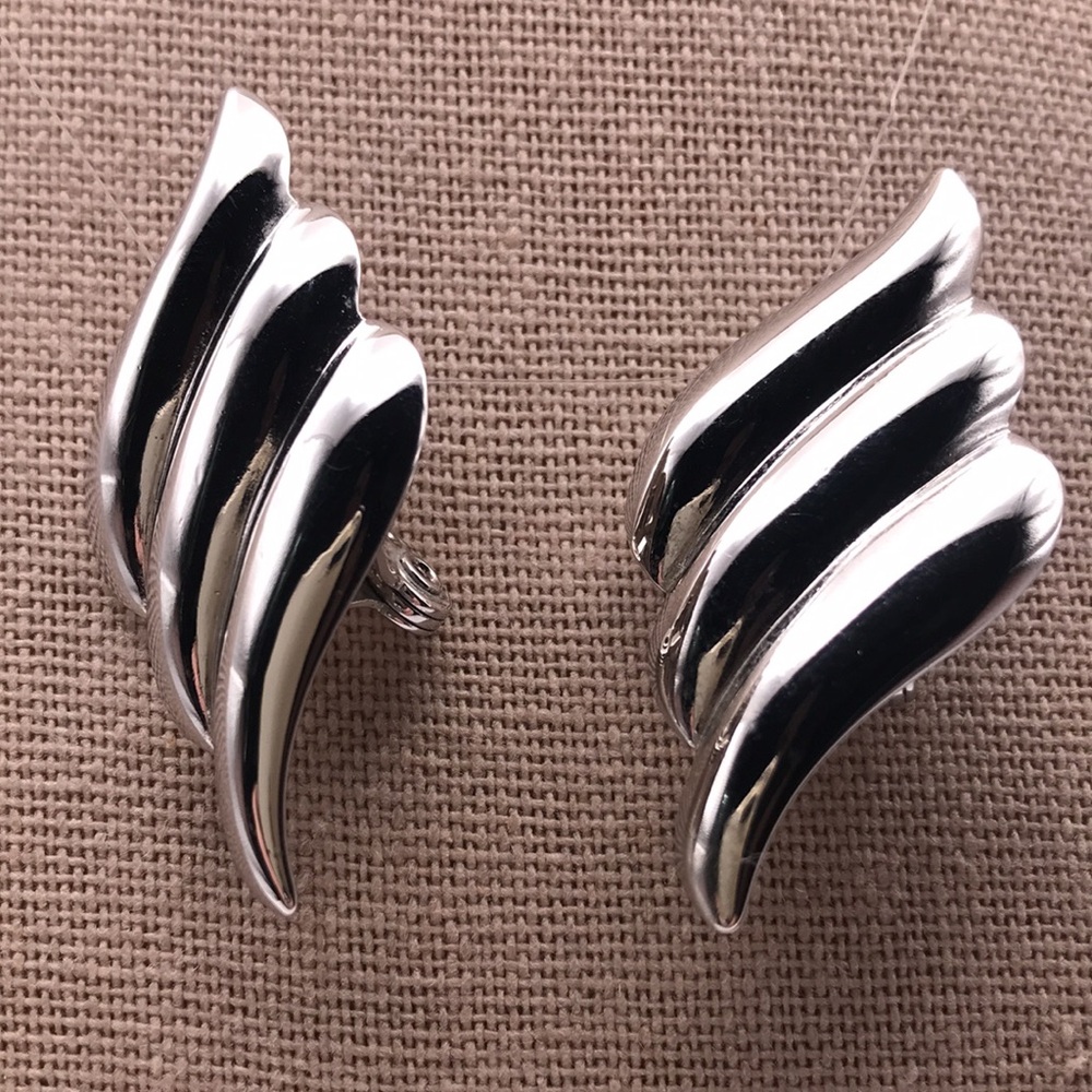 Vintage MONET silver wing clip earrings